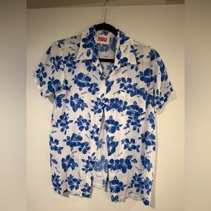 Solid & Striped Blue Floral Short-Sleeve Shirt in Size M
